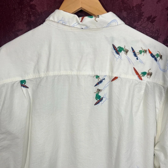 Tommy Bahama Surfer Girl Hula Girl White Button Up Shirt Hawaiian Shirt Size XL - Picture 7 of 8